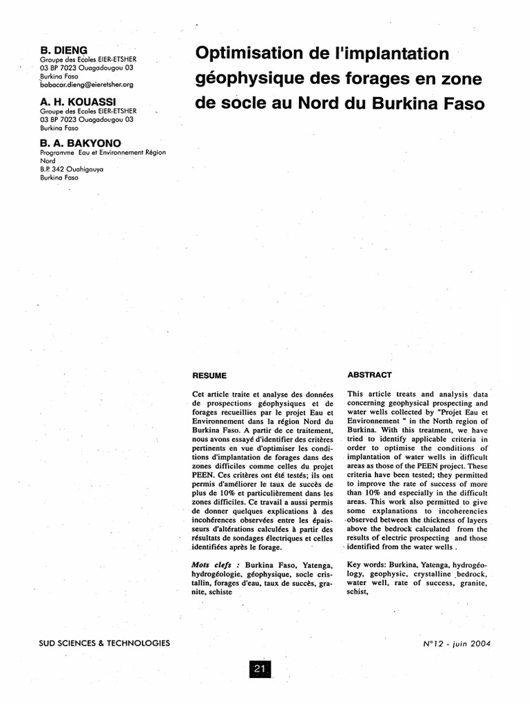 Optimisation des forages au Burkina Faso | PDF | Forage | Granit
