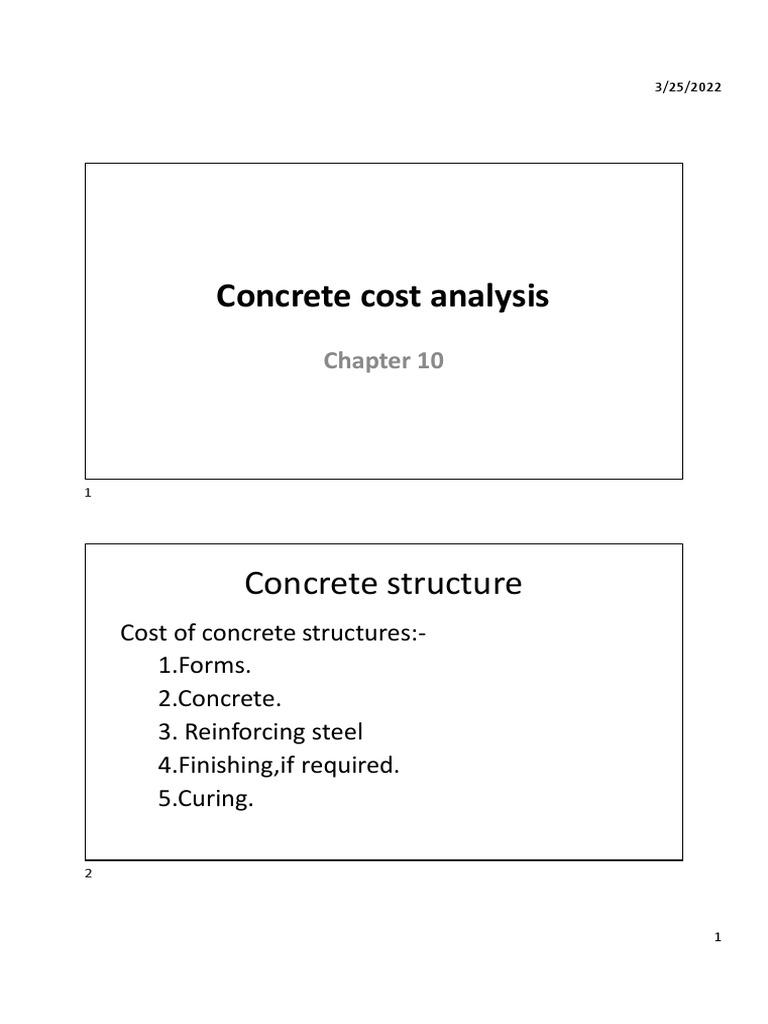 Chapter 10 Concrete Cost Analysis PDF Concrete Materials