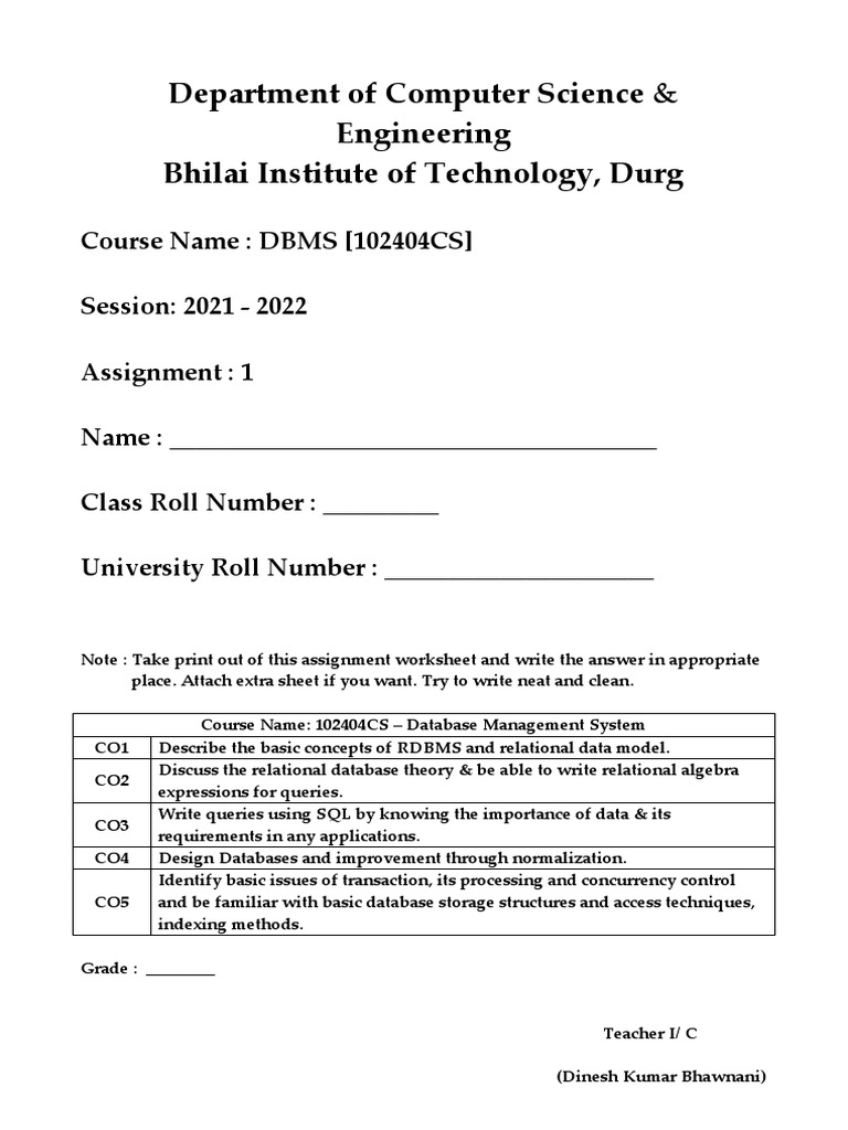 dbms assignment topics