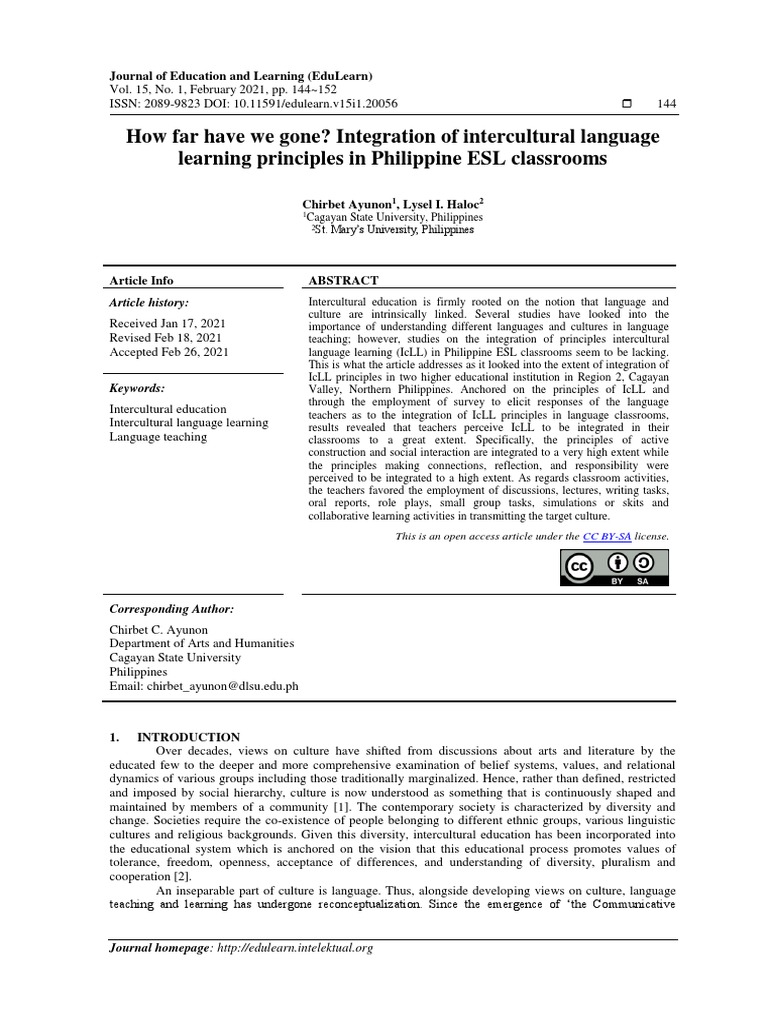 Integrating Intercultural Learning in ESL | PDF | English As A Second ...