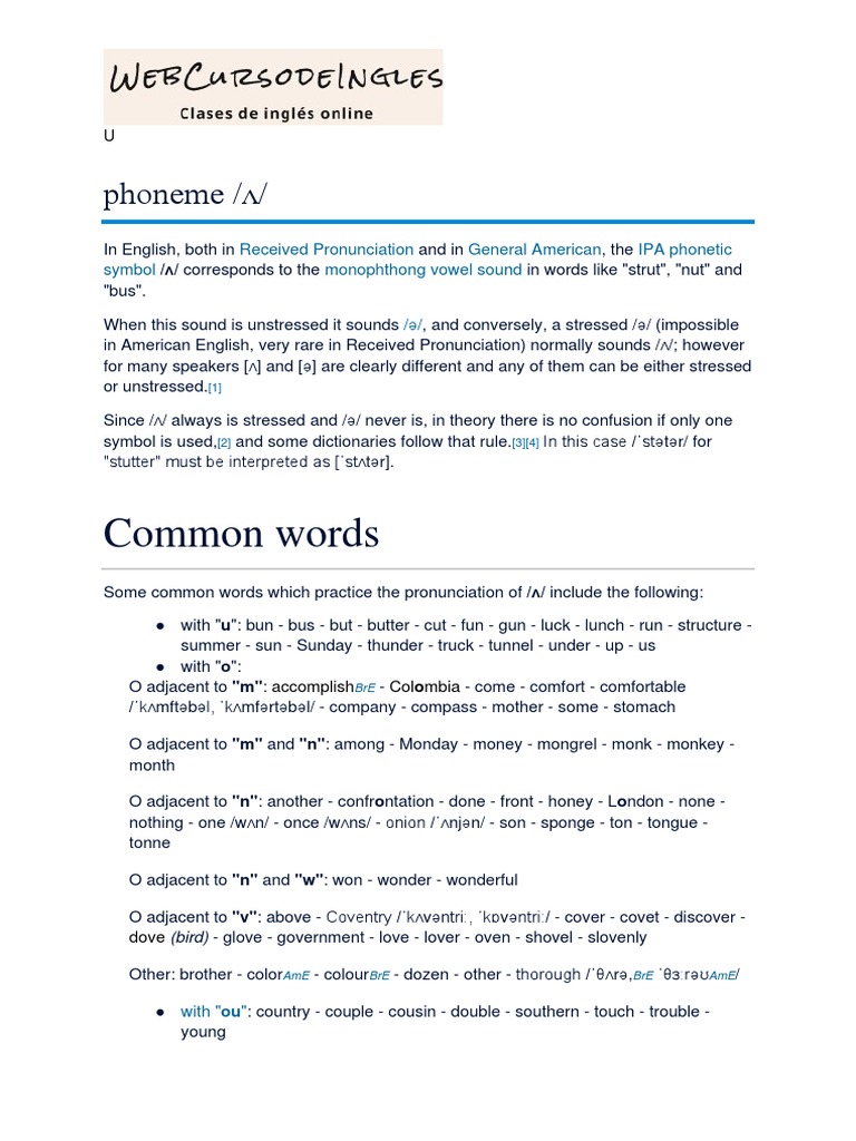 Examples of /ʌ/ Sound Words | PDF | Stress (Linguistics) | Languages