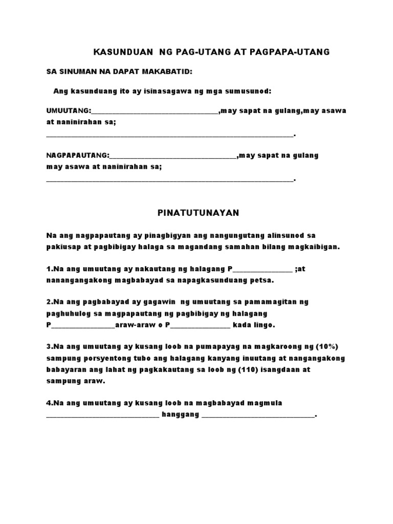 Kasunduan Format Sangla Agreement Sample / Kasunduan Format / Kasunduan