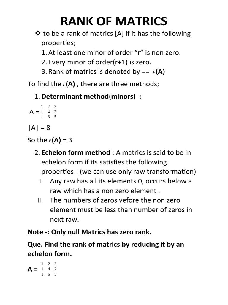 Rank of Matrics: (A) (A), There Are Three Methods | PDF
