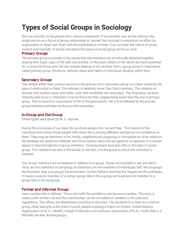 Types of Social Groups in Sociology PDF Society Caste