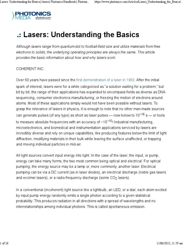 Basics of Laser Technology Explained | PDF | Laser | Nonlinear Optics