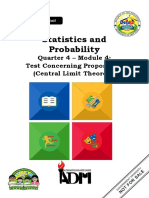 Statistics and Probability: Quarter 4 - Module 4: Test Concerning Proportions (Central Limit Theorem)