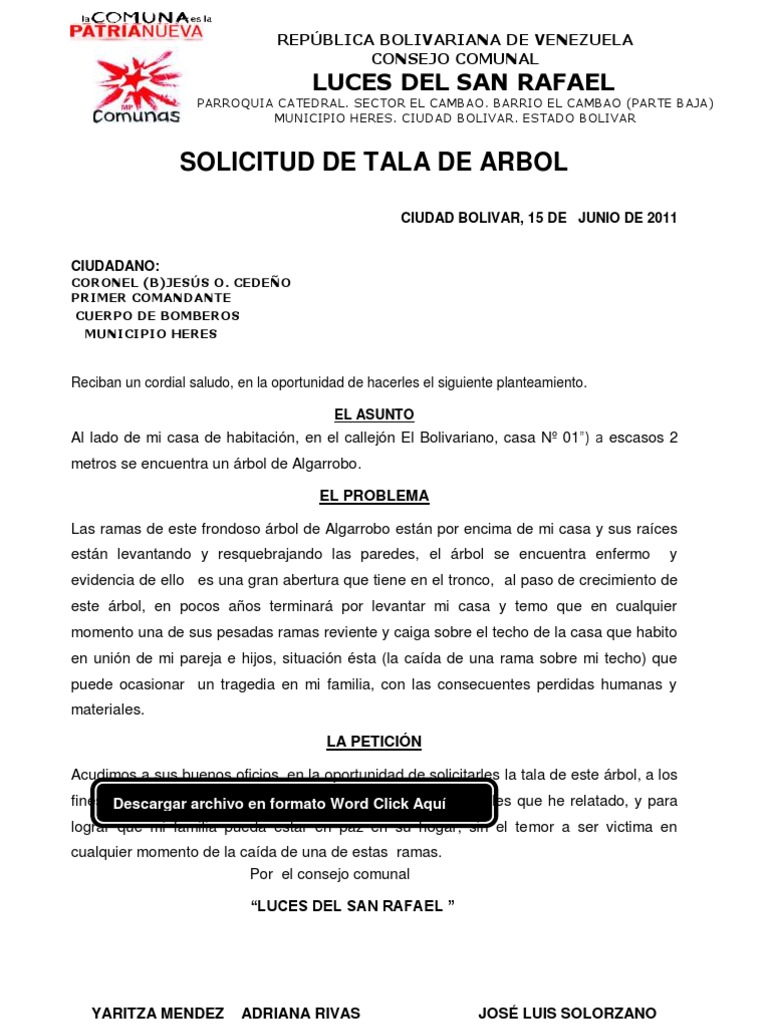 Solicitud de Tala de Arbol a Los Bomberos