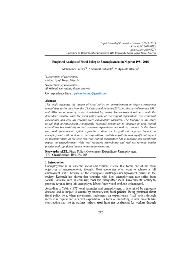Fiscal Policy Impact on Nigeria's Unemployment | PDF | Fiscal Policy ...