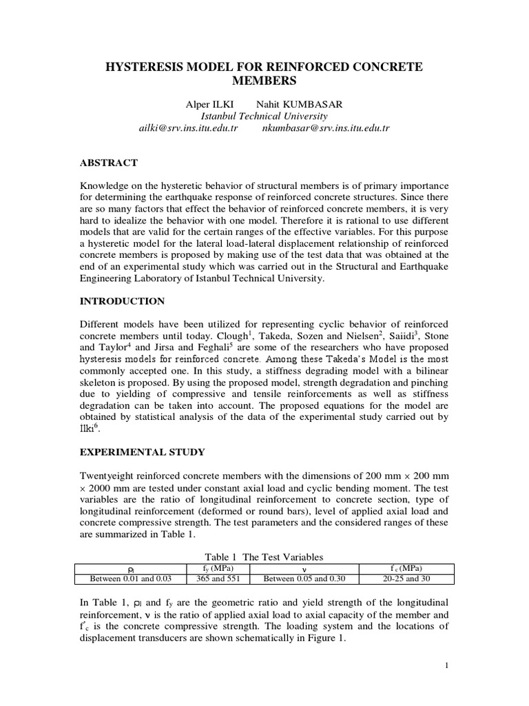 Hysteresis Model for Concrete Members | PDF | Reinforced Concrete ...