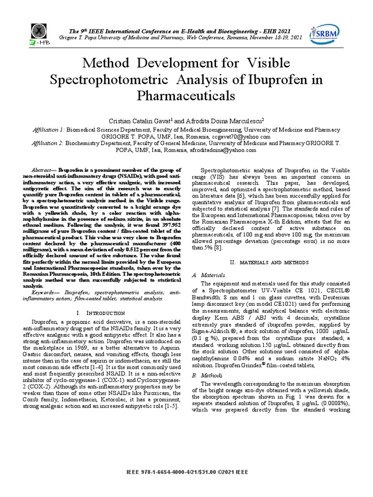 Method Development For Visible Spectrophotometric Analysis of Ibuprofen