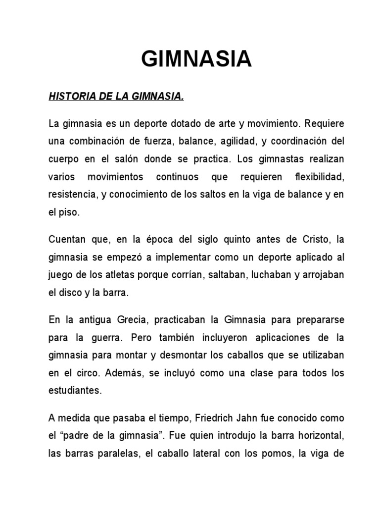 Historia y Tipos de Gimnasia | PDF | Gimnasia | Deportes individuales