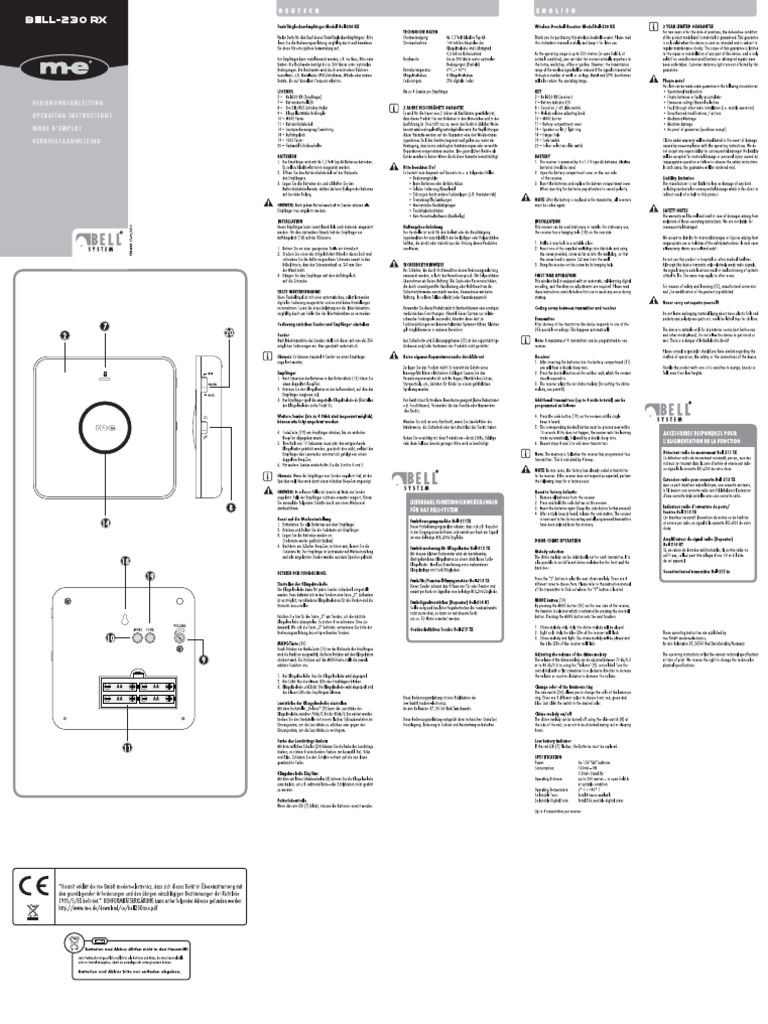 Funk Türklingel Set BELL-230-RX - Drahtlose Klingel Bis 200m Reichweite