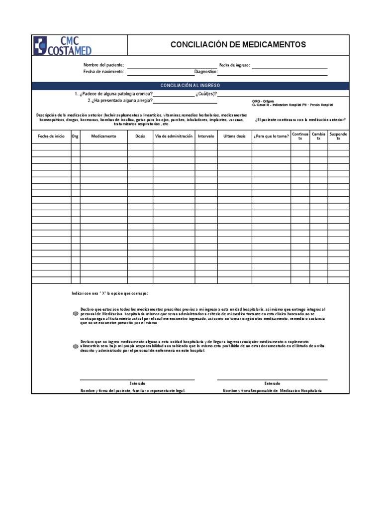 Formatos Conciliacion de Medicamentos 3.0 PDF Medicamentos con