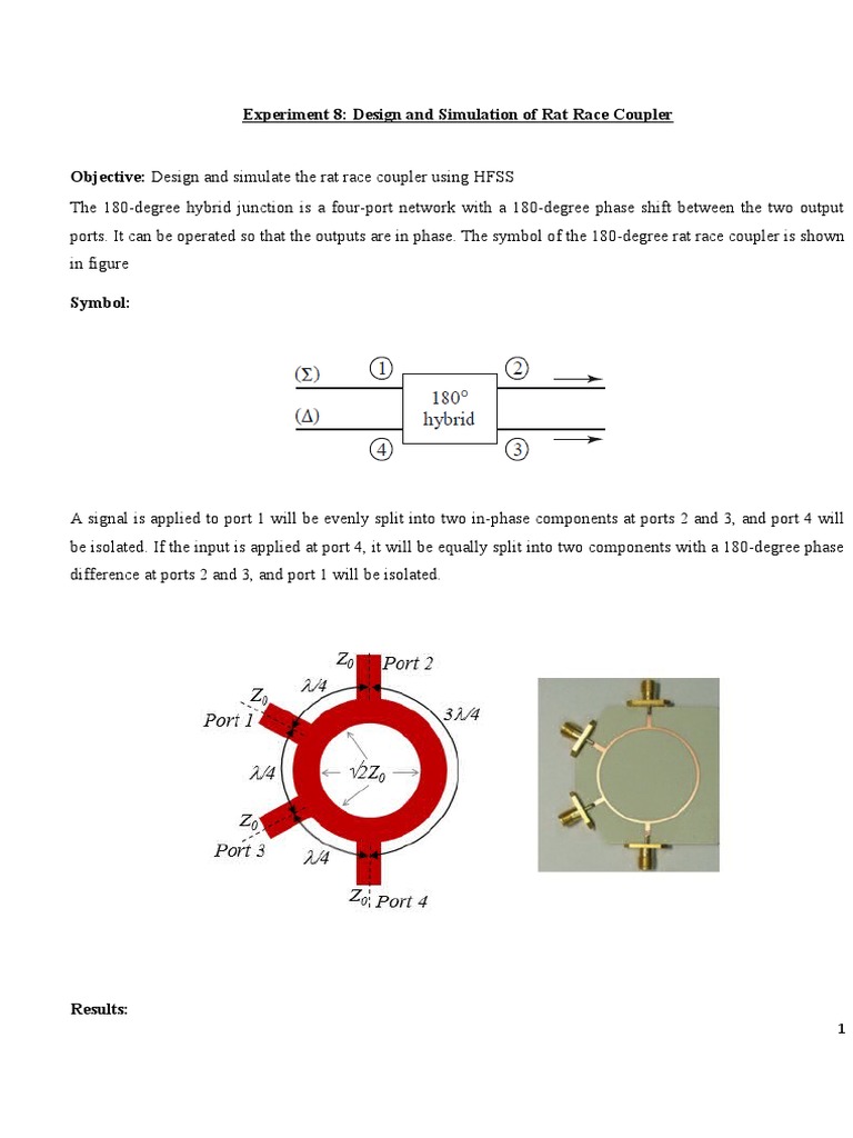 Experiment 8: Design and Simulation of Rat Race Coupler Objective ...