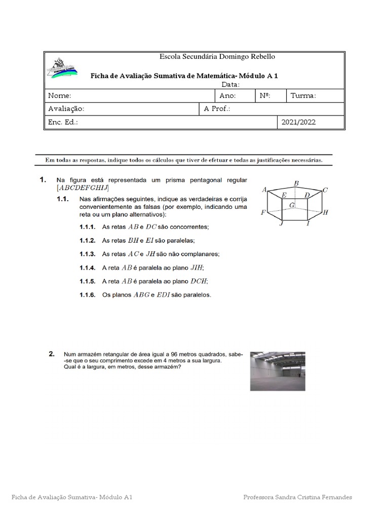 Avaliação Matemática Módulo A1 | PDF