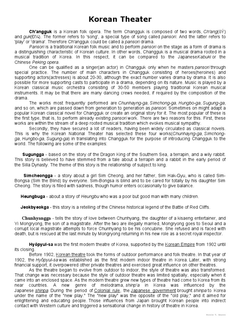 Korean Theater Pdf Korea Songs