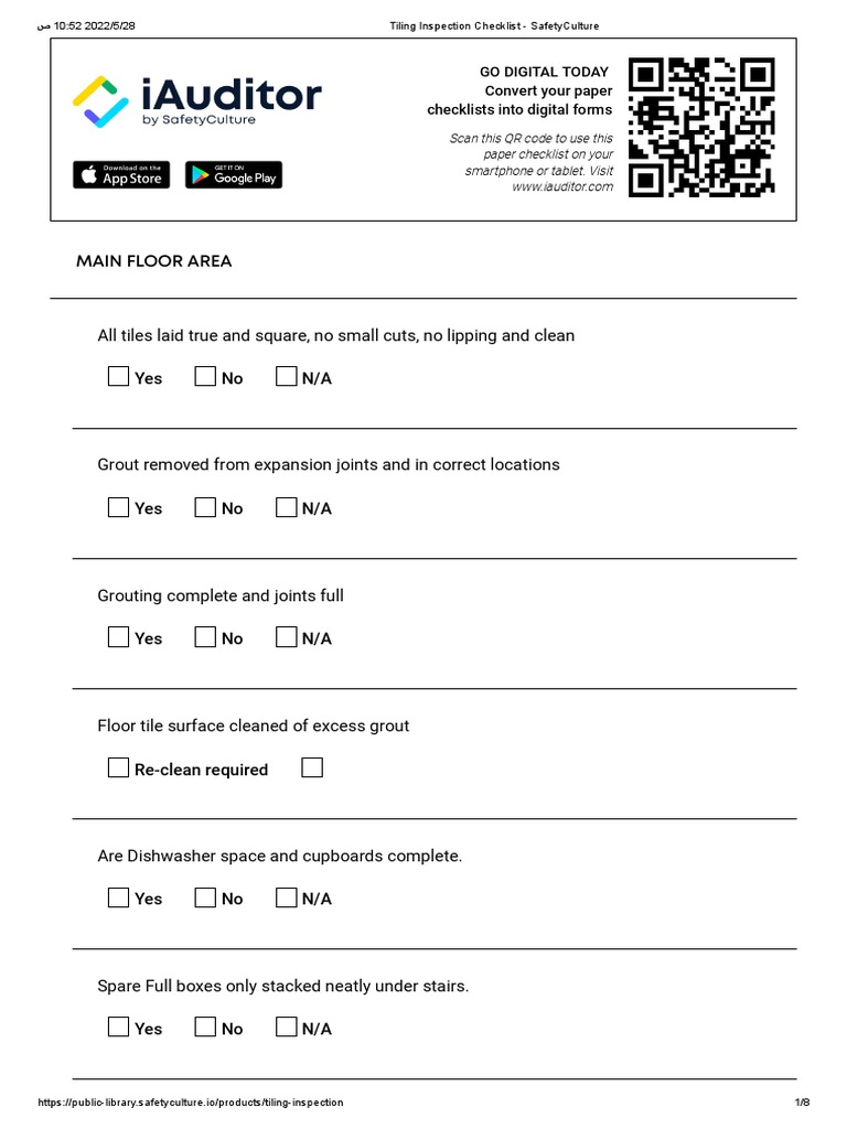 Tiling Inspection Checklist Guide | PDF | Tile | Shower