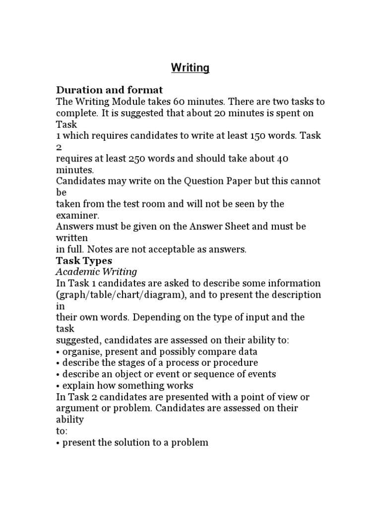 IELTS Writing Module Duration and Tasks | PDF | Career & Growth | Art