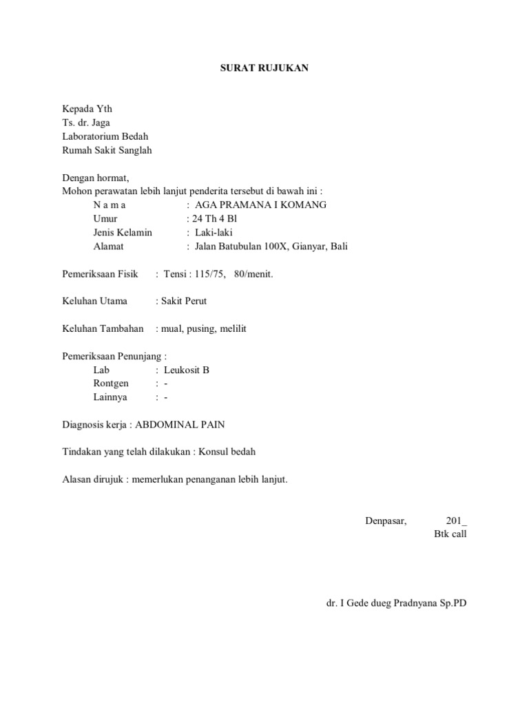 Contoh Surat Rujukan Rumah Sakit | PDF