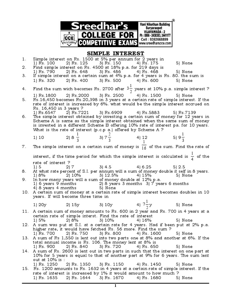 Arithmetic - Simple Interest | PDF | Interest | Economies