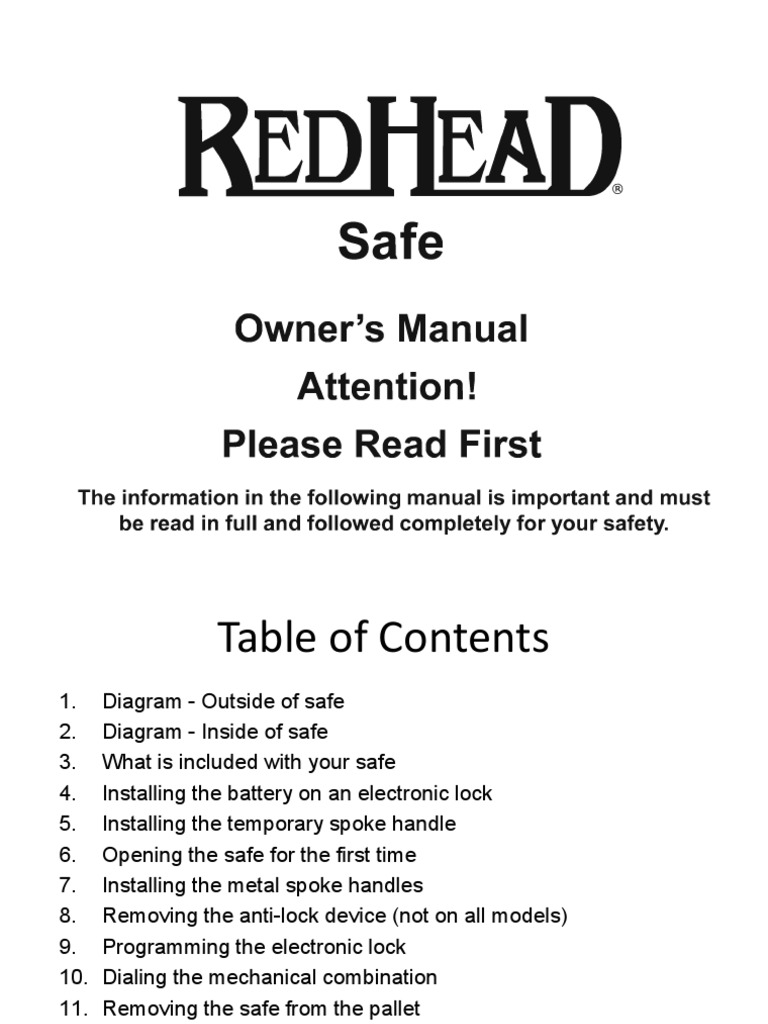 2011 RedHead Gun Safe Manual PDF