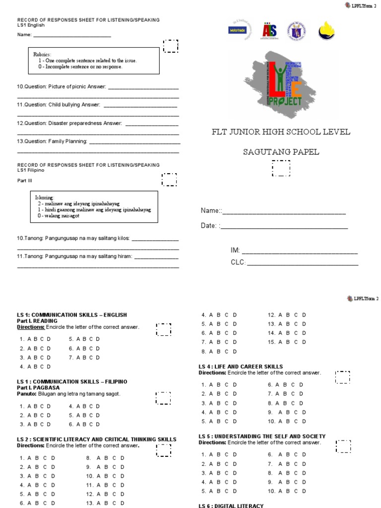 FLT Junior High School Level Sagutang Papel PDF Usb Flash Drive