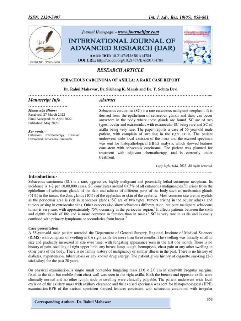 Sebaceous Carcinoma of Axilla: A Rare Case Report | PDF | Metastasis ...