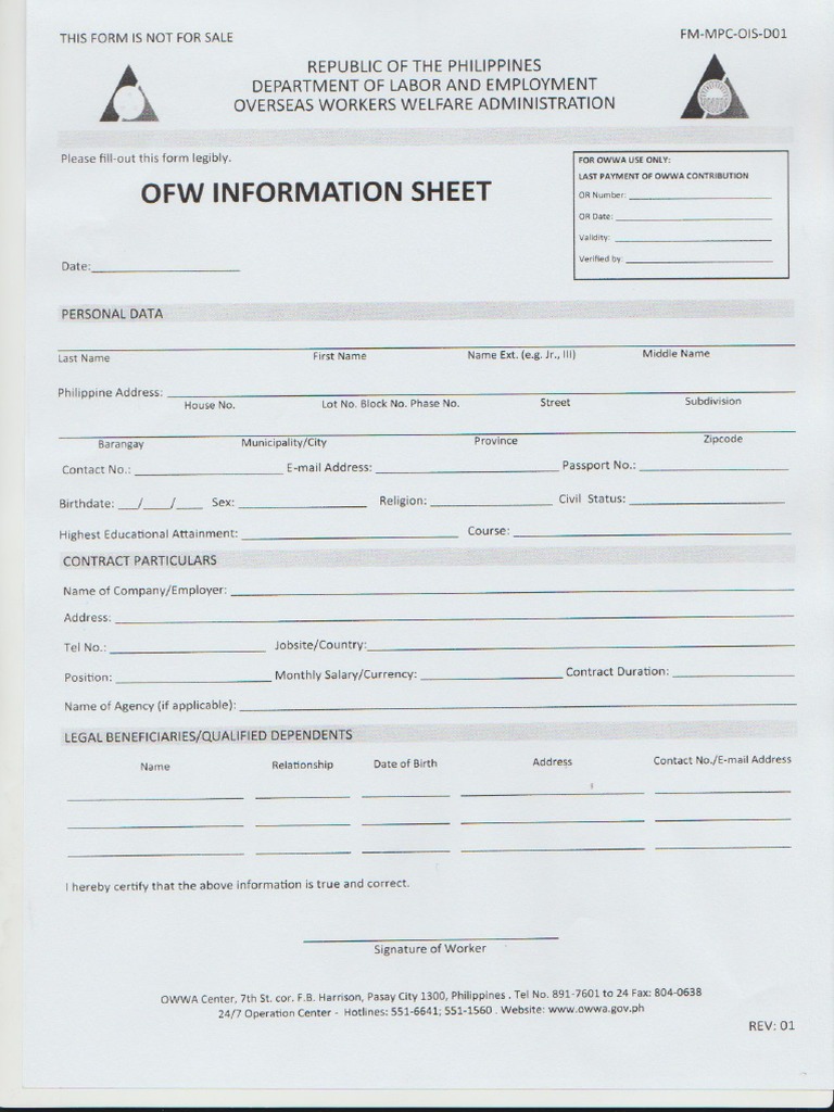 Ofw Info Sheet | PDF