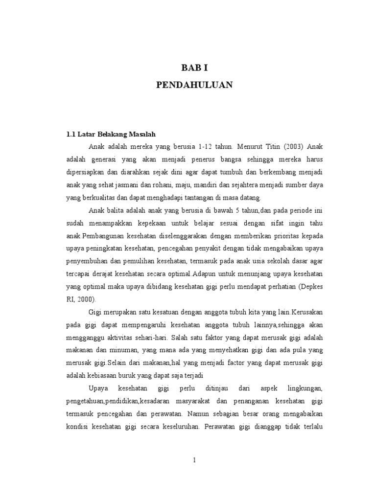 Bab i Pendahuluan (Menjaga Kesehatan Gigi Pada Anak)