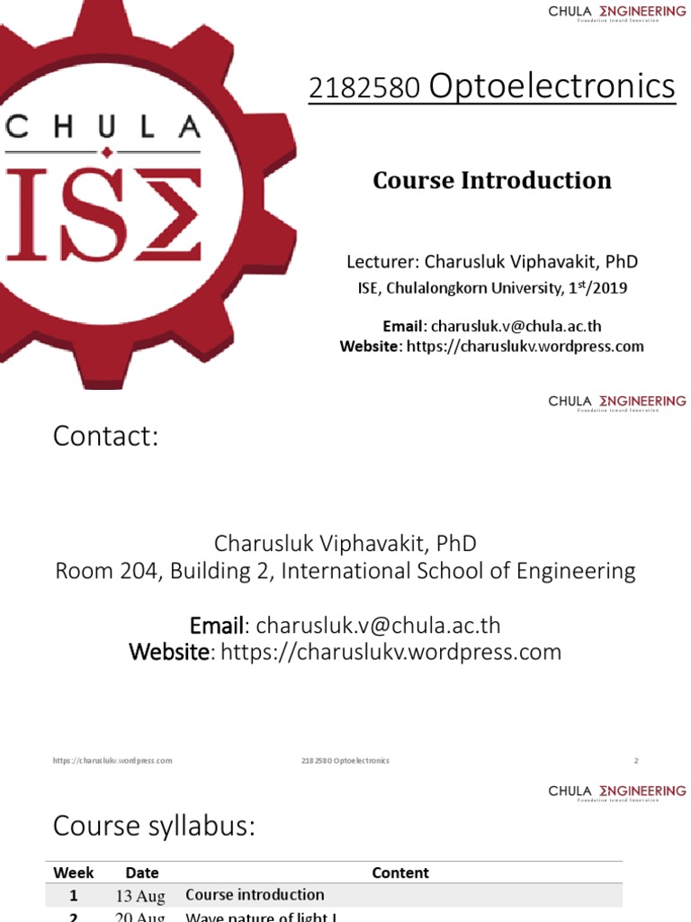 Optoelectronics Course Introduction PDF Optics Laser