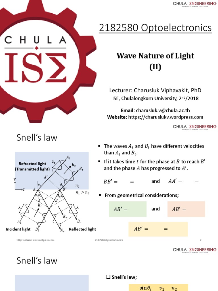 Optoelectronics Wave Nature of Light (II) PDF Diffraction