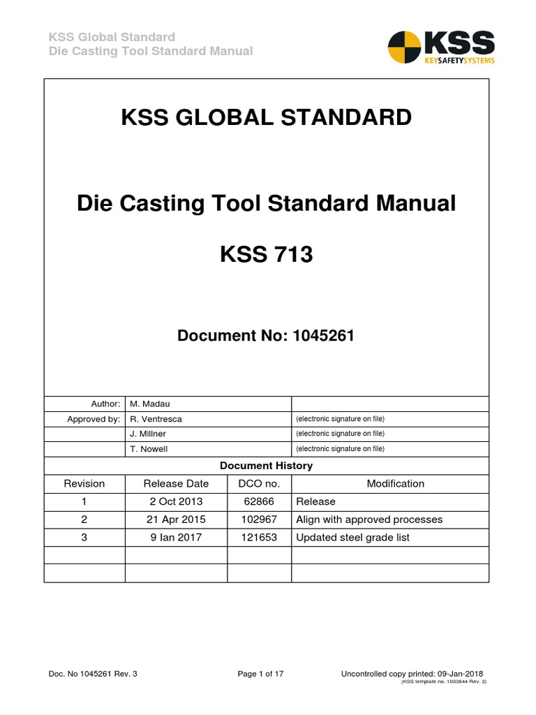 KSS Die Casting Tool Standard Manual | PDF | Casting | Secondary Sector ...