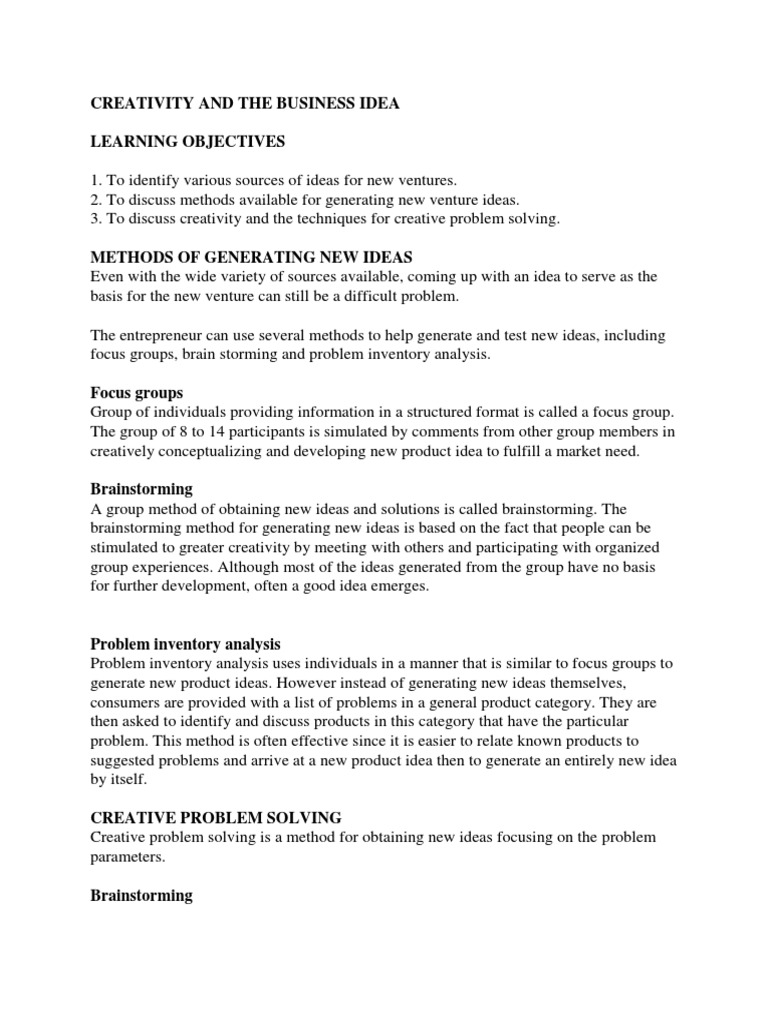 Creative Business Idea Generation | PDF | Internet | Brainstorming