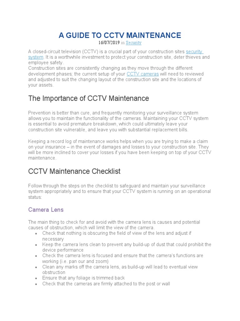 Essential CCTV Maintenance Guide | PDF | Closed Circuit Television ...