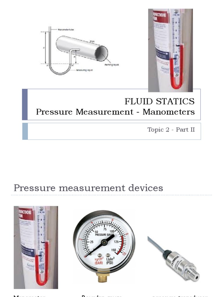 Measurement of Pressure Using Manometers PDF Pressure Measurement