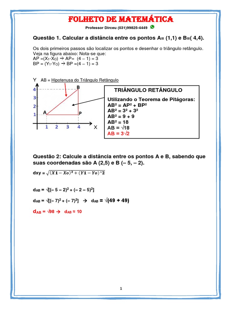 Distância Entre Dois Pontos | PDF | Sistema de coordenada cartesiana ...