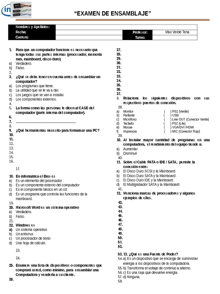 Examen Teorico de Ensamblaje | PDF | Hardware de la computadora ...