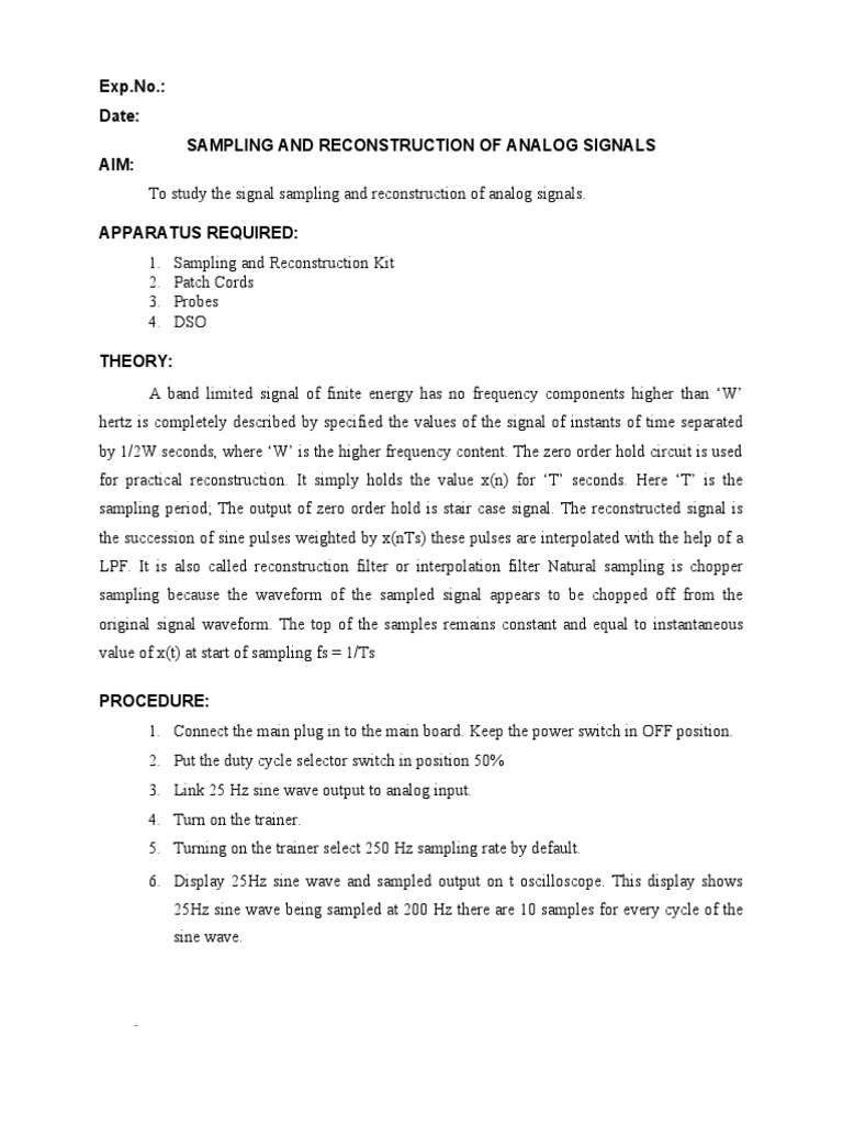 EC6512 Communication System Lab Manual PDF Modulation Sampling