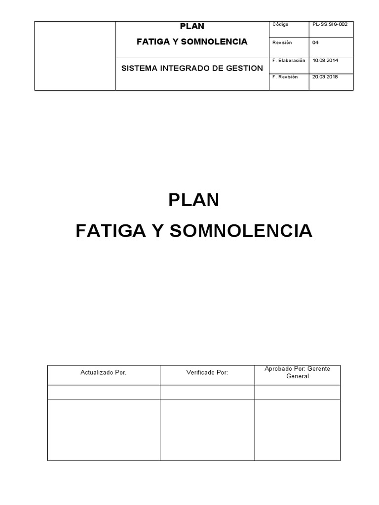 Plan de Control de Fatiga y Somnolencia | PDF | Dormir | Sueño