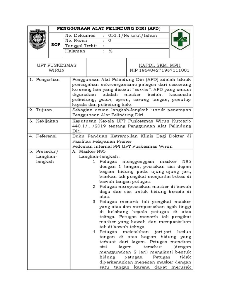 Sop Penggunaan Alat Pelindung Diri | PDF