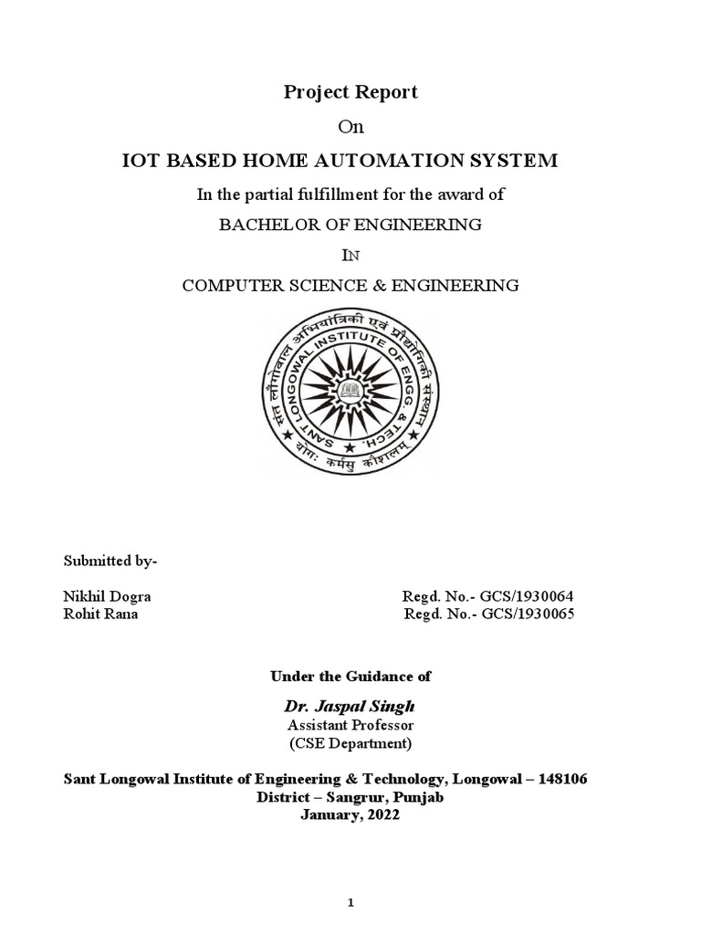 Project Report Iot Based Home Automation System PDF Of Things Home Automation