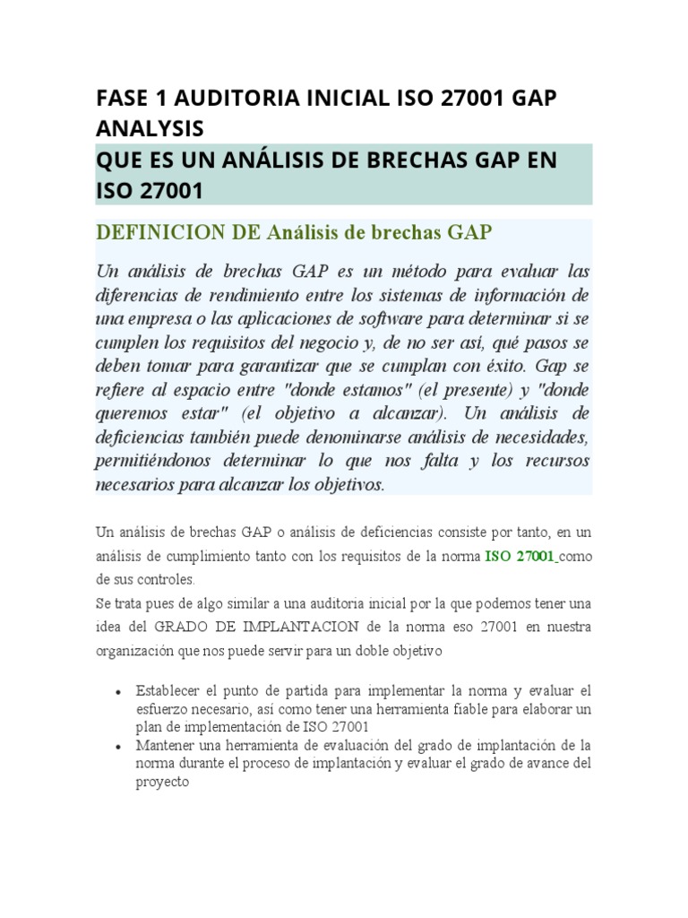 Análisis de Brechas GAP en ISO 27001 | PDF | Seguridad de información ...
