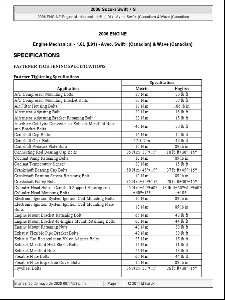 Swift + S 2006 | PDF | Piston | Engines