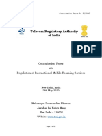 Telecom Regulatory Authority of India: Consultation Paper On Regulation of International Mobile Roaming Services