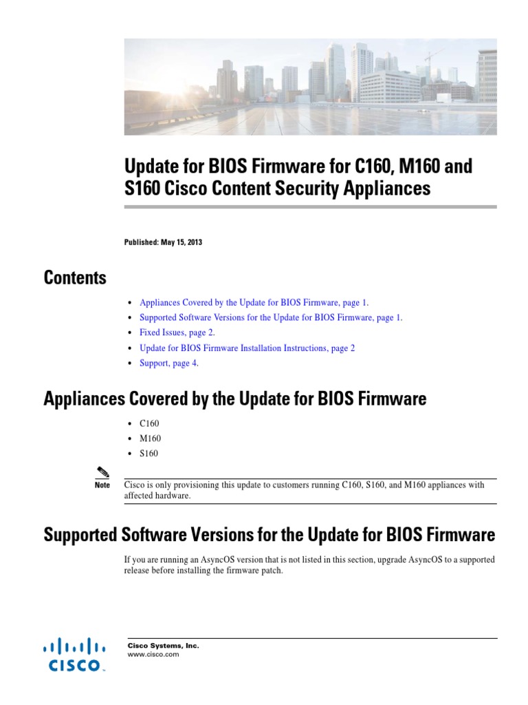 Update For BIOS Firmware For C160, M160 and S160 Cisco Content Security