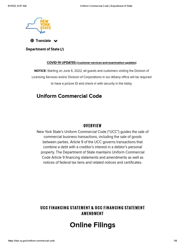 Uniform Commercial Code Department of State PDF Uniform