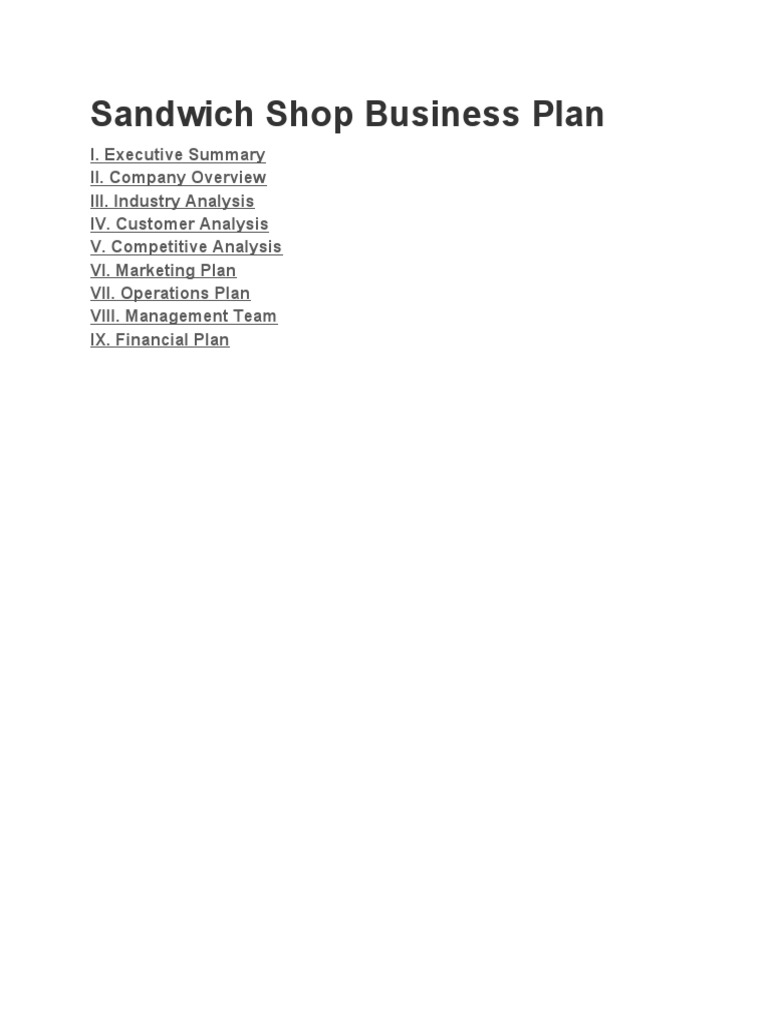 Sandwich Shop Business Plan PDF Equity (Finance) Expense