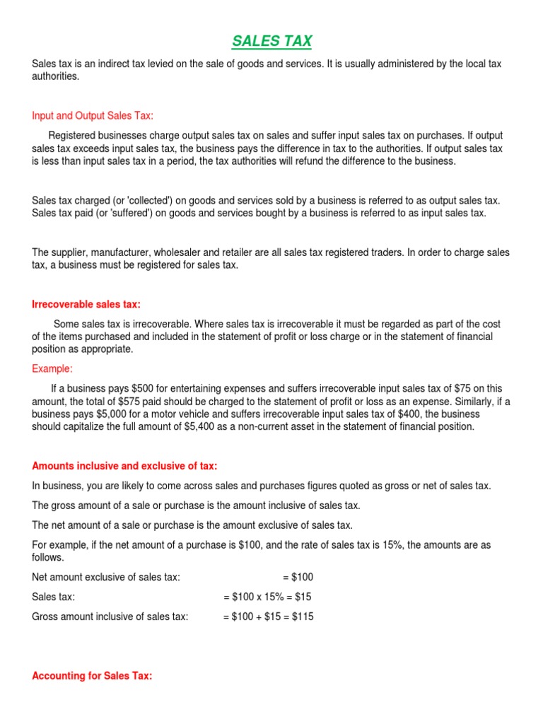 Input and Output Sales Tax PDF Taxes Debits And Credits