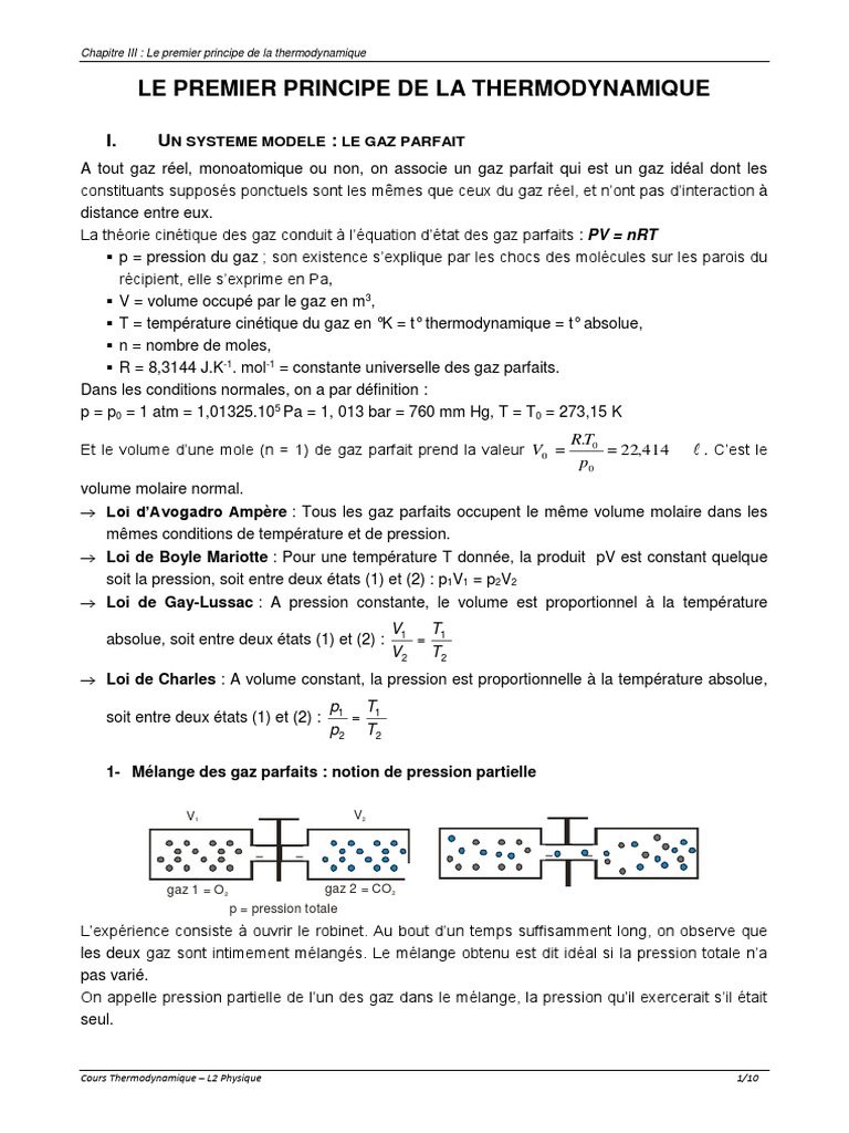 Premier principe de la thermodynamique | PDF | Capacité thermique ...