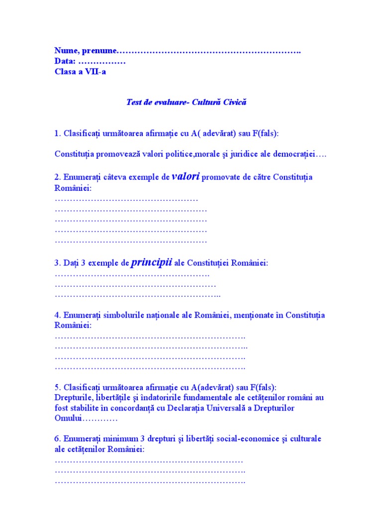 Test Evaluare Cultura Civica
